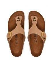 Birkenstock Japonki Gizeh Big Buckle LENB 1024007 Beżowy. Brązowe klapki damskie Birkenstock, bez wzorów, z nubiku, bez obcasa. Za 486.99 zł.