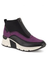 Rieker Botki N6352-30 Czarny. Czarne botki damskie Rieker, z materiału, bez obcasa, na koturnie, bez zapięcia. Za 329.99 zł.