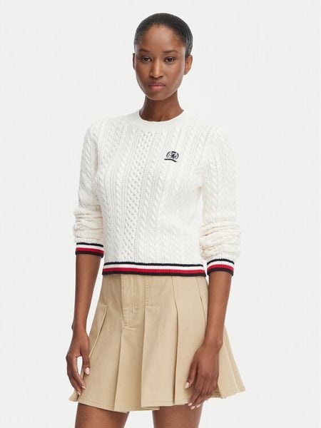 Tommy Jeans Sweter DW0DW22933 Biały Regular Fit. Białe swetry damskie Tommy Jeans, l, bez wzorów, z bawełny, bez kołnierzyka, bez ramiączek, bez kaptura. Za 331.99 zł.