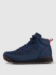 4F Buty przejściowe HEX skórzane męskie - granatowe 40. Niebieskie buty sportowe męskie 4f, z gumy, bez zapięcia, trekkingowe, primaloft. Za 449.99 zł.