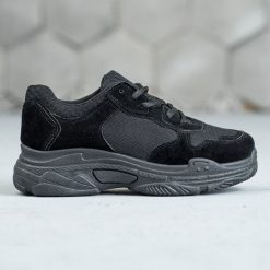 SHELOVET czarne Sznurowane Obuwie Sportowe. Czarne obuwie sportowe damskie SHELOVET, bez wzorów, z tkaniny, trekkingowe. Za 79.00 zł.