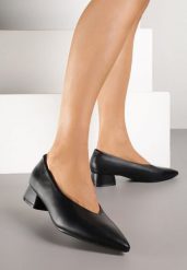 Czarne Czółenka na Słupku Vices ze Skórzaną Wkładką Alinire. Czarne czółenka damskie Renee, bez wzorów, z jeansu, eleganckie, bez obcasa, na słupku, bez zapięcia. Za 79.99 zł.