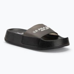 Klapki damskie U.S. Polo Assn. AMAMI009A. Czarne klapki damskie U.S. Polo Assn., bez wzorów, z materiału, sportowe, bez obcasa. Za 99.99 zł.