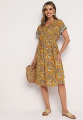 Żółta Wiskozowa Sukienka Rozkloszowana we Wzór Paisley Mastis. Żółte sukienki damskie Born2be, na imprezę, uniwersalny, bez wzorów, z wiskozy, eleganckie, bez kołnierzyka, bez ramiączek, midi, rozkloszowane. Za 64.99 zł.