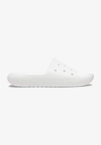 Klapki Dla Dorosłych Crocs Classic v2 Slide. Białe klapki damskie Crocs, bez wzorów, z materiału, bez obcasa. Za 111.99 zł.