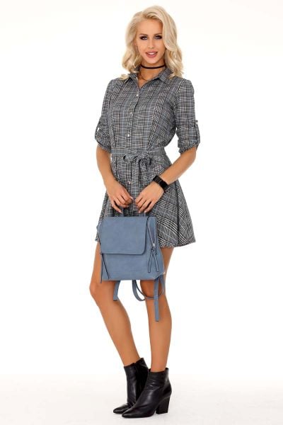 Szara Sukienka Szmizjerka w Kratkę. Szare sukienki damskie Merribel, l, bez wzorów, z materiału, bez kołnierzyka, bez ramiączek, rozkloszowane. Za 112.90 zł.