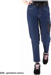 JEANS-L727 - Elastyczne spodnie ochronne do pasa damskie zapięcie guzik zamek błyskawiczny 6 kieszeni tkanina jeansowa 78% bawełna, 20% poliester 2% e. Brązowe jeansy damskie Reis, l, bez wzorów, z bawełny. Za 160.29 zł.