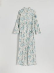 Dwuczęściowa piżama z wiskozy - złamana biel. Piżamy damskie Reserved, l, bez wzorów, z tkaniny, bez ramiączek. W wyprzedaży za 79.99 zł.