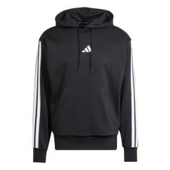 Bluza z kapturem adidas Essentials 3-Stripes Fleece. Czarne bluzy męskie Adidas, na zimę, s, bez wzorów, z bawełny, z kapturem. Za 200.99 zł.