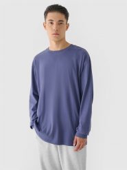 4F Longsleeve oversize z nadrukiem męski - niebieski L. Niebieskie koszulki sportowe męskie 4f, l, bez wzorów, z bawełny, klasyczne, bez kołnierzyka. W wyprzedaży za 39.99 zł.