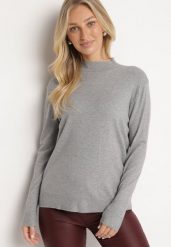 Szary Sweter ze Stójką Mirivra. Szare swetry damskie Born2be, na zimę, bez wzorów, bez kołnierzyka, bez ramiączek, bez kaptura. Za 44.99 zł.
