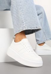 Białe Sneakersy Kultowe Tenisówki na Platformie z Koturnem Elisara. Białe obuwie sportowe damskie Born2be, bez wzorów, z jeansu, klasyczne, bez zapięcia. Za 74.99 zł.