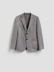 Marynarka slim fit z dodatkiem wiskozy - czarny. Czarne marynarki męskie Reserved, bez wzorów, z dzianiny, sportowe. Za 199.99 zł.