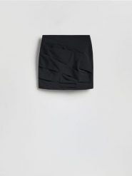 Spódnica z drapowaniem - czarny. Czarne spódnice damskie Reserved, l, bez wzorów, z bawełny, proste. Za 119.99 zł.