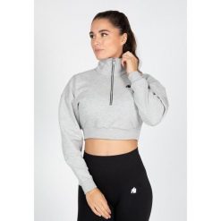Ocala Cropped Bluza z zamkiem błyskawicznym do połowy - Szary. Szare bluzy damskie GORILLA WEAR, m, bez wzorów, bez kaptura. Za 191.00 zł.