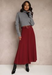 Bordowa Spódnica o Rozkloszowanym Kroju Melobi. Czerwone spódnice damskie Renee, bez wzorów, eleganckie, z podwyższonym stanem, maxi, proste. Za 44.99 zł.