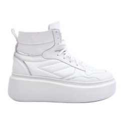 Zazoo 3392/X Damskie Skórzane Buty Sportowe Na Platformie Białe. Białe obuwie sportowe damskie bez wzorów, ze skóry. Za 659.61 zł.
