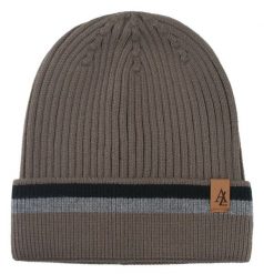 Jesienno-Zimowa Czapka (beanie) – Alties - Beżowa z Paskiem. Brązowe czapki i kapelusze męskie Alties, na zimę, bez wzorów, z dzianiny, sportowe. Za 59.00 zł.