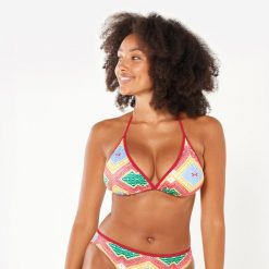 Góra kostiumu kąpielowego surfingowego damska Olaian Mae Sangria. Zielone bikini damskie OLAIAN, na lato, xs, bez wzorów. Za 39.99 zł.