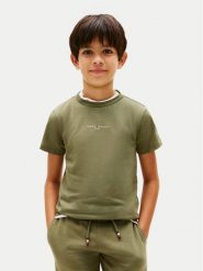 Tommy Hilfiger T-Shirt Essential Logo KB0KB09666 Zielony Regular Fit. Zielone t-shirty dla chłopców Tommy Hilfiger, bez wzorów, z bawełny, bez ramiączek. Za 289.99 zł.