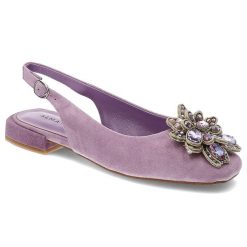 Fioletowe Sandały Alma En Pena Eleganckie Obuwie Damskie. Fioletowe klapki damskie Alma en Pena, bez wzorów, z zamszu, bez obcasa, bez zapięcia. Za 459.00 zł.