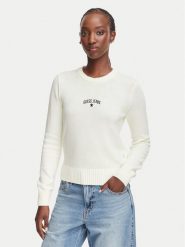 Guess Jeans Sweter W6YR40 Z1074 Kremowy Regular Fit. Białe swetry damskie Guess Jeans, s, z aplikacjami, z bawełny, bez kołnierzyka, bez ramiączek, bez kaptura. Za 389.99 zł.