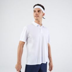Koszulka polo do tenisa męska Artengo Essential. Białe koszulki polo męskie ARTENGO, m, bez wzorów, z materiału, klasyczne, bez ramiączek. Za 34.99 zł.
