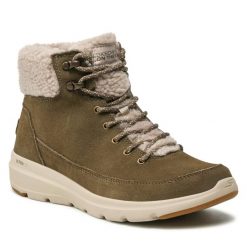 Trzewiki Skechers. Zielone botki damskie Skechers, bez obcasa, na płaskiej podeszwie, bez zapięcia. Za 339.99 zł.