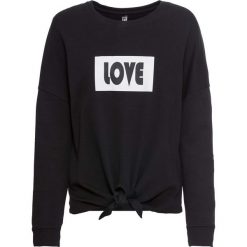 Bluza z ozdobnym przewiązaniem bonprix czarno-biały z nadrukiem. Czarne bluzy damskie bonprix, bez wzorów, bez kaptura. Za 27.99 zł.