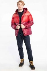 KURTKA ZIMOWA MĘSKA CHAMPION HOODED CH-16653-VS516-S. Czerwone kurtki męskie Champion, na zimę, m, bez wzorów, z dresówki, trekkingowe. Za 559.00 zł.