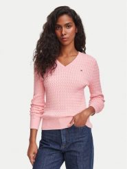 Tommy Hilfiger Sweter WW0WW44987 Różowy jasny Regular Fit. Czerwone swetry damskie Tommy Hilfiger, s, bez wzorów, z bawełny, bez kołnierzyka, bez ramiączek, bez kaptura. Za 529.99 zł.