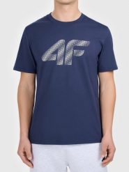 Koszulka t-shirt męski bawełniany z dużym logo granatowy 4F TSHIRT M3342. Niebieskie koszulki sportowe męskie 4f, m, bez wzorów, z bawełny, bez kołnierzyka, bez ramiączek, do piłki nożnej. Za 59.99 zł.