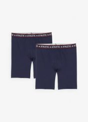 Dopasowane bokserki midi z bawełną (zestaw 2 szt.). Niebieskie bokserki męskie bonprix, l, bez wzorów, z bawełny. Za 59.99 zł.