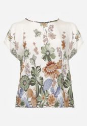 Zielona Wiskozowa Bluzka w Kwiaty Talina. Zielone koszule damskie Born2be, l, bez wzorów, z jeansu, eleganckie, bez kołnierzyka, bez ramiączek. Za 49.99 zł.