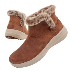 Buty zimowe damskie Skechers Go Walk. Brązowe obuwie sportowe damskie Skechers, bez wzorów, ze skóry, trekkingowe. Za 249.00 zł.