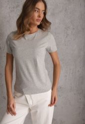 Szary T-shirt z Bawełny z Okrągłym Dekoltem Nedima. Szare bluzki damskie Renee, m, bez wzorów, z bawełny, klasyczne, bez kołnierzyka, bez ramiączek. Za 39.99 zł.