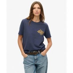 Koszulka damska Superdry Athletic. Niebieskie t-shirty damskie Superdry., s, bez wzorów, eleganckie, bez kołnierzyka. Za 152.55 zł.