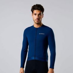 Męska koszulka kolarska Thermo Fleece z długim rękawem. Niebieskie bluzy męskie ACELERA, z polaru, bez zapięcia, rowerowe. W wyprzedaży za 317.21 zł.