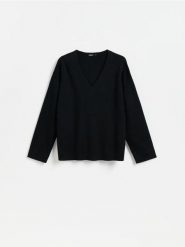 Sweter z lyocellem - czarny. Czarne swetry damskie Reserved, l, bez wzorów, z dzianiny, bez kołnierzyka, bez ramiączek, bez kaptura. Za 139.99 zł.