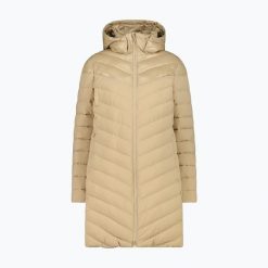 Płaszcz ocieplany damska CMP 35K3566 Snaps Hood Parka. Brązowe parki damskie CMP, bez wzorów, z puchu, sportowe, bez kaptura. Za 559.99 zł.