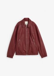 Kurtka oversize z imitacji skóry. Czerwone kurtki damskie bonprix, bez wzorów, ze skóry, bez kaptura. Za 269.99 zł.