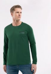 Bawełniany longsleeve L-MONO. Zielone bluzki z długim rękawem męskie Volcano, l, z aplikacjami, z bawełny, bez kołnierzyka. Za 89.99 zł.