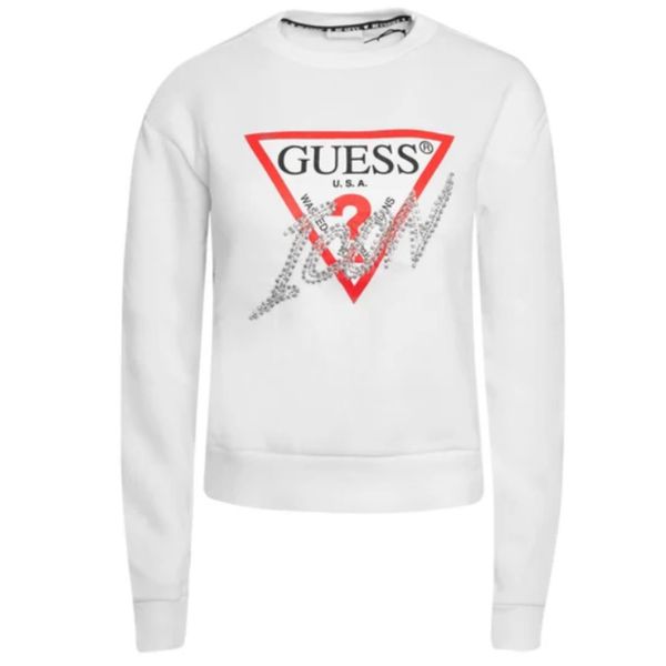 Damska Bluza Guess Biała z Kryształkami ICON. Białe bluzy damskie Guess, z aplikacjami, bez kaptura. Za 340.99 zł.