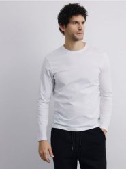 Longsleeve z merceryzowanej bawełny - biały. Białe bluzki z długim rękawem męskie Reserved, l, bez wzorów, z bawełny, bez kołnierzyka. Za 119.99 zł.