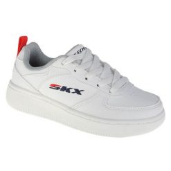 Buty sportowe Sneakersy chłopięce, Sport Court 92. Białe trampki i tenisówki chłopięce Skechers, bez wzorów, z materiału, sportowe, przed kostkę, bez zapięcia. Za 159.99 zł.