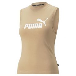Koszulka Kobieta Puma Ess Slim Logo beżowy. Brązowe koszulki sportowe damskie Puma, m, bez wzorów, bez kołnierzyka, bez ramiączek, na fitness i siłownię. Za 97.90 zł.