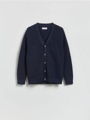 Rozpinany kardigan - granatowy. Niebieskie kardigany męskie Reserved, l, bez wzorów, z bawełny. Za 149.99 zł.