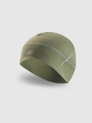 4F Czapka do biegania uniseks - oliwkowa L/XL. Brązowe czapki i kapelusze męskie 4f, bez wzorów, z elastanu, klasyczne. Za 69.99 zł.