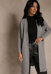 Szary Niezapinany Casualowy Kardigan Felltusa. Szare swetry dla dziewczynek Renee, bez wzorów, z jeansu, bez kołnierzyka, bez ramiączek, bez kaptura. Za 109.99 zł.