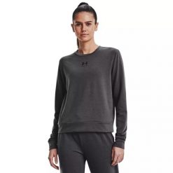 Bluza damska Under Armour Rival Terry Crew. Szare bluzy damskie Under Armour, bez wzorów, bez kaptura. Za 139.99 zł.